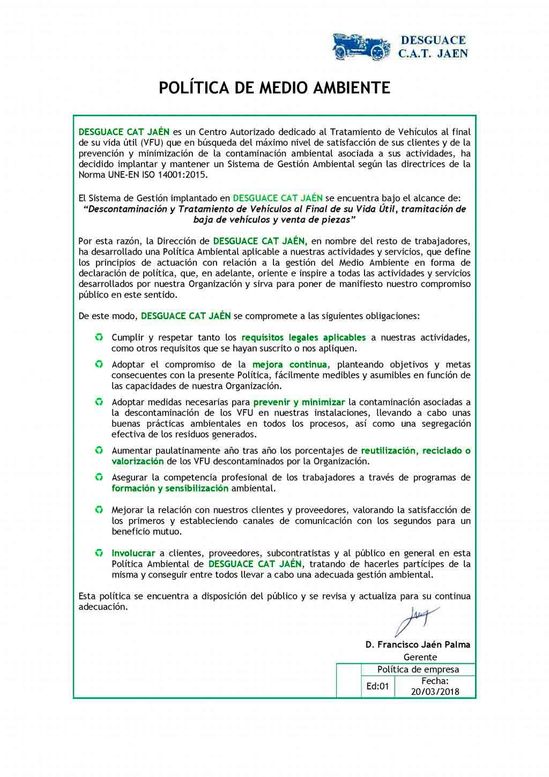Desguace Cat Jaén certificado 2