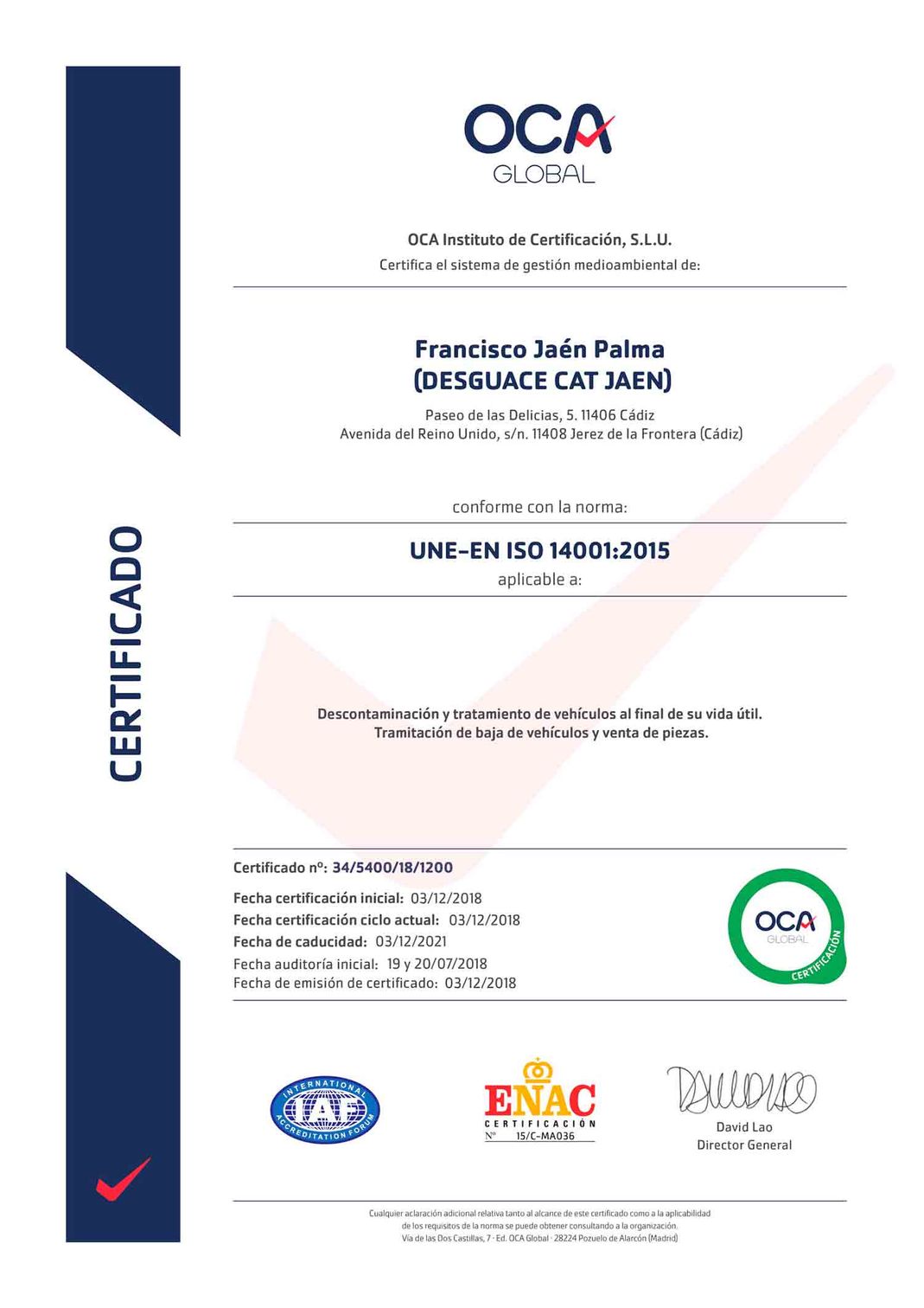 Desguace Cat Jaén certificado 1